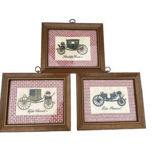 Antique‎ Carriages Cross Stitch Framed Artwork Set of 3 Chariot Phaeton Coach